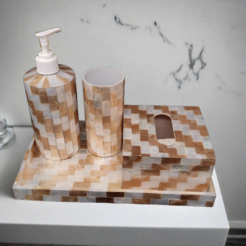 Seashell Bathroom Set - Elevate Your Bathroom Elegance with Our Mother of Pearl Shell Set