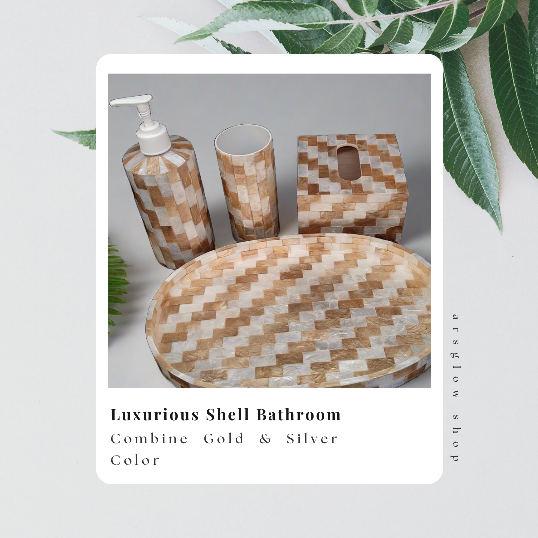 Combine Gold & Silver Color -  Luxurious Shell Bathroom Accessories Set