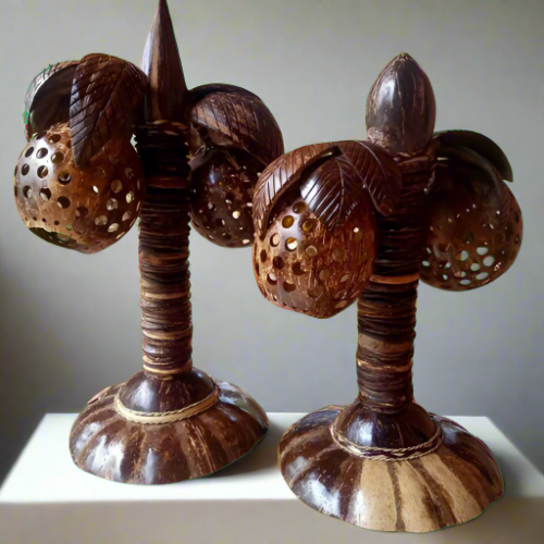Natural Coconut Shell Bedside Lamp - Handmade Eco-Friendly Art