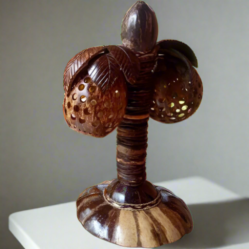 Natural Coconut Shell Bedside Lamp - Handmade Eco-Friendly Art