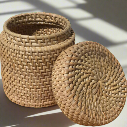 Eco-Chic Round Rattan Jar - Sustainably Handcrafted for Home and Heart