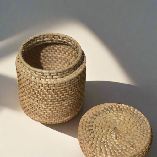 Eco-Chic Round Rattan Jar - Sustainably Handcrafted for Home and Heart